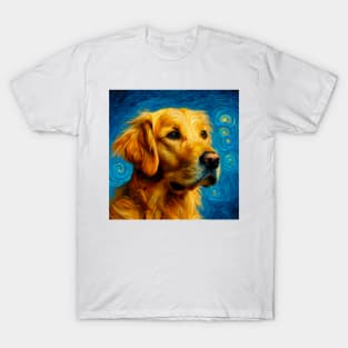 Patiently Waiting for Treats - Golden Retriever in Van Gogh Style, Labrador Retriever Doggo T-Shirt